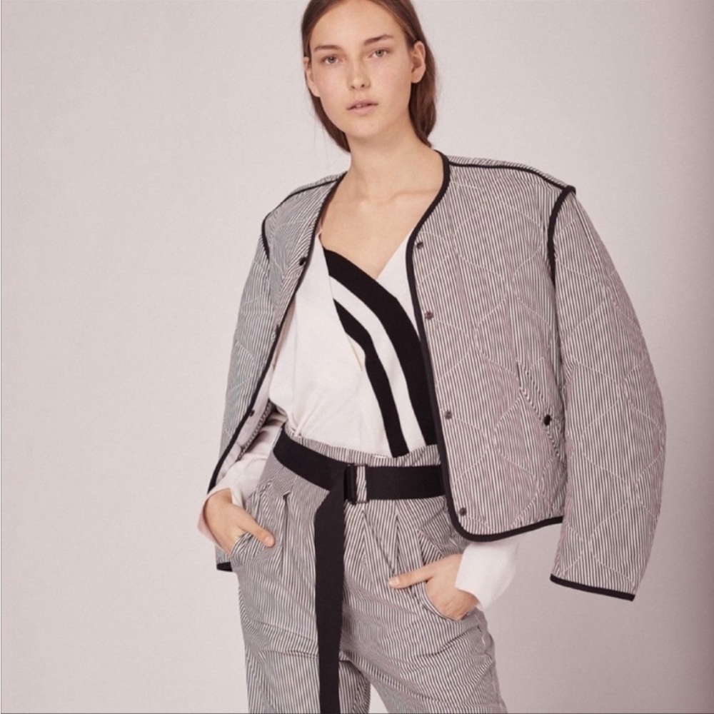 Rag & Bone Bridges Striped Quilted Button Front Jacket Black White XS